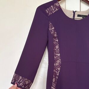 Chic Long Sleeve Purple Dress with Lace Accents